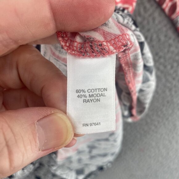 J Jill Top Womens Large Pink Leaf Floral 3/4 Sleeve Tunic Stretch Knit Pullover - Picture 6 of 10